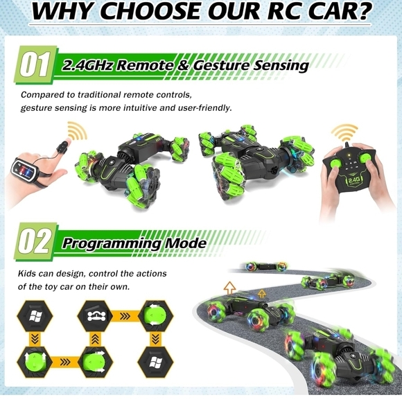 Green LED Remote Control Stunt Car - Picture 2 of 15